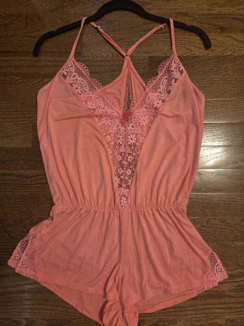 Victoria Secret, Women’s Coral Lace-Trim Romper, Small